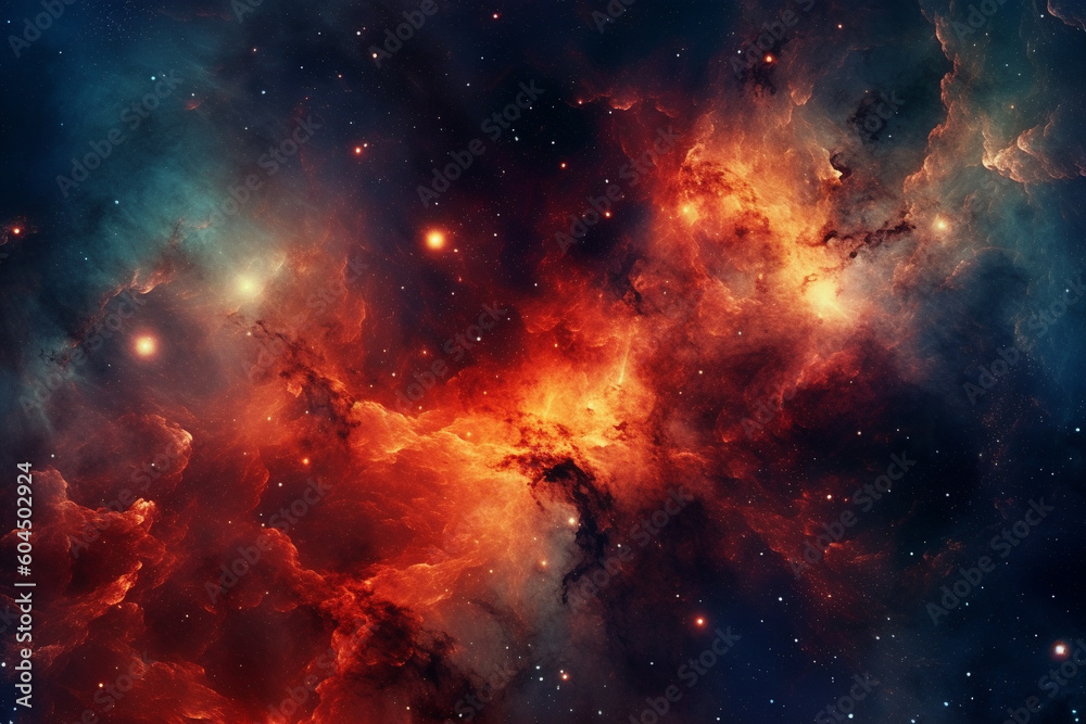 Red Nebula Galaxy Stars, Cosmic background, Generative AI