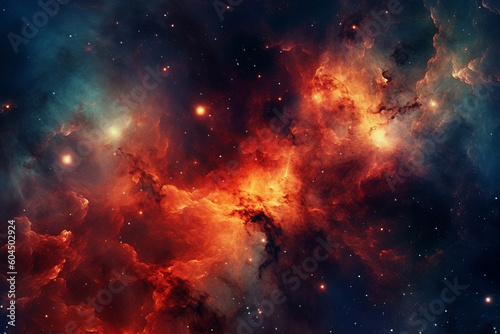 Red Nebula Galaxy Stars, Cosmic background, Generative AI
