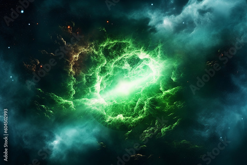 Green Universe Space Nebula, Cosmic background, Generative AI