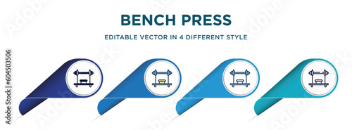 bench press icon in 4 different styles such as filled, color, glyph, colorful, lineal color. set of vector for web, mobile, ui