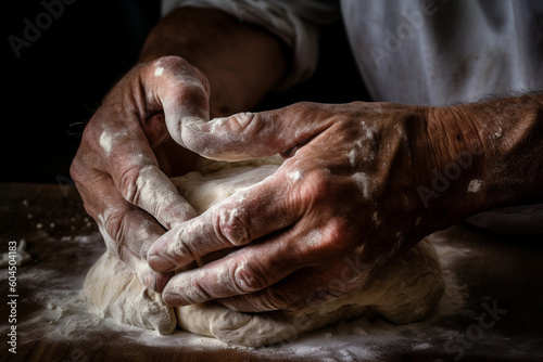 Hands of Baker Kneading Dough for Bread Cake, Generative AI