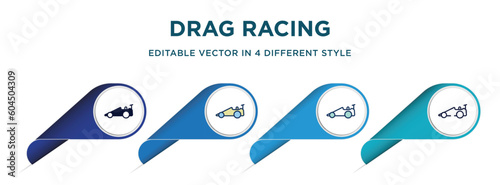 drag racing icon in 4 different styles such as filled, color, glyph, colorful, lineal color. set of vector for web, mobile, ui
