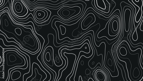 Topographic line contour map background. Elevation graphic contour height lines. Vintage outdoors style. Black on white contours vector topography stylized height of the lines. 