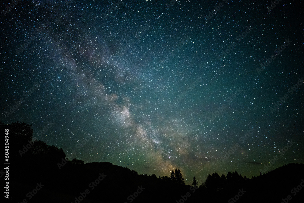 Dark sky full of stars with the Milky Way. Carpathian Mountains, Poland.