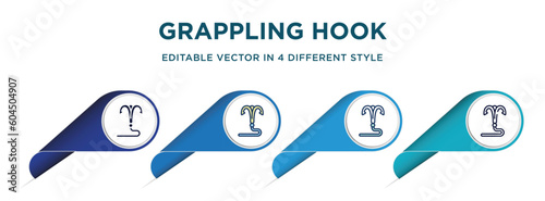 Photos grappling hook icon in 4 different styles such as filled, color, glyph, colorful, lineal color