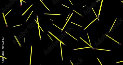 Pencils falling slow motion 3d animation