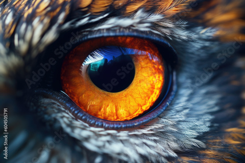 Closeup of an owl's eye, Generative AI