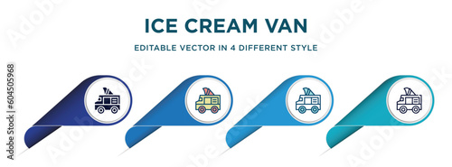 ice cream van icon in 4 different styles such as filled, color, glyph, colorful, lineal color. set of vector for web, mobile, ui
