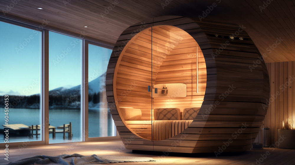 Obraz premium Board sauna with living edge,Generative AI