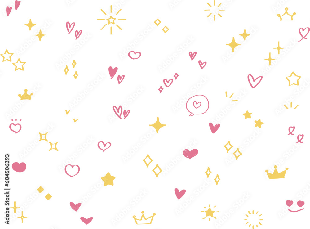 かわいい手書きの星・キラキラ・ハートのセット ベクター アイコン Set of cute hand drawn stars and hearts かわいい手書きの星・キラキラ・ハートのセット ベクター アイコン Set of cute hand drawn stars and hearts