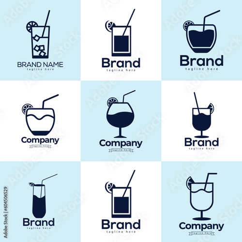 A Big Collection Mimosa Drink Glass Of Logos For A Company Called Brand Template. Mimosa lemon glasses Logo And Vector Illustration With A Slice Of Lemon And A Slice Of Taste Lemon.  