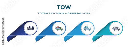 tow icon in 4 different styles such as filled, color, glyph, colorful, lineal color. set of vector for web, mobile, ui
