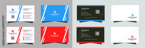Modern business card template in blue and red color. Professional business or calling card layout. Multiple visiting card design bundle. Creative identity card.