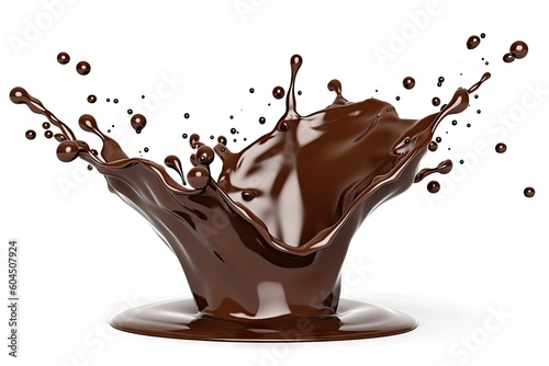 Abstract Design of Brown Cocoa Flow. Splash Melting Chocolate Swirl on White Background Isolated. Delicious Liquid Cocoa.