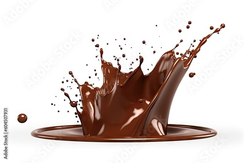 Abstract Design of Brown Cocoa Flow. Splash Melting Chocolate Swirl on White Background Isolated. Delicious Liquid Cocoa.
