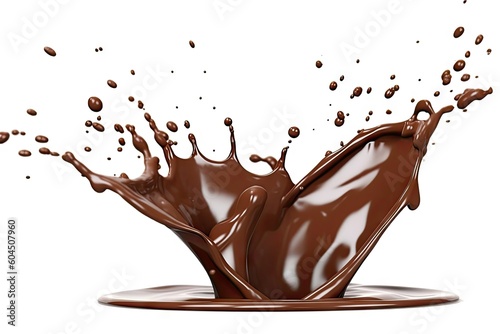 Abstract Design of Brown Cocoa Flow. Splash Melting Chocolate Swirl on White Background Isolated. Delicious Liquid Cocoa.