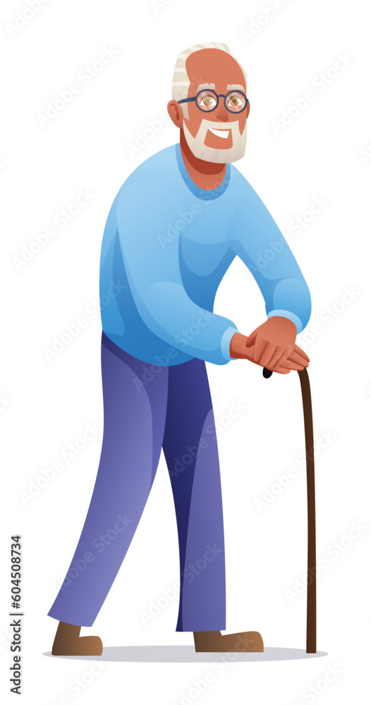 Elderly man with a cane. Grandfather character illustration