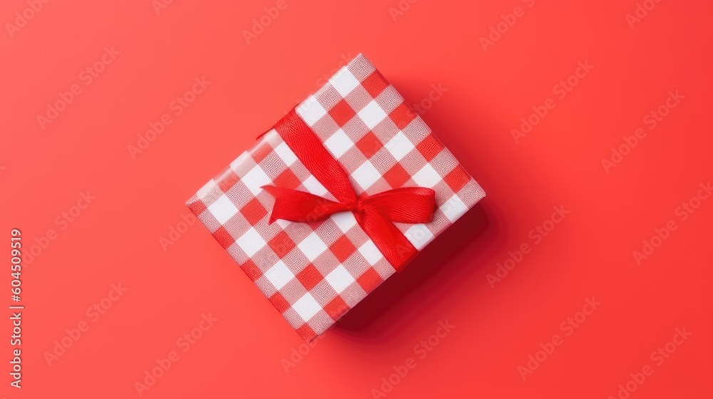 Gift box flat top view. Christmas and New Year surprise gift box. generative ai