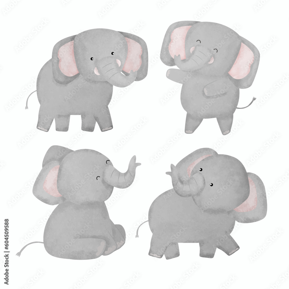 Water color cartoon animal set for stickers and emoji avatars of tropical and forest characters isolated on white background.