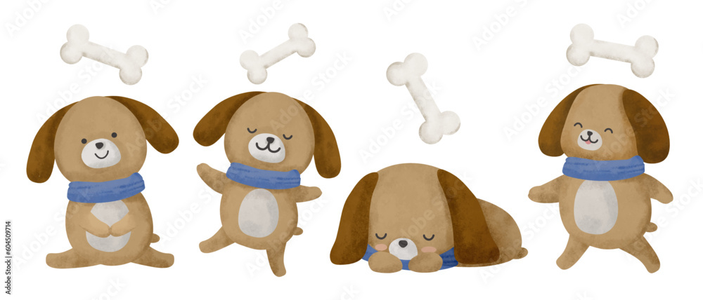 Fototapeta premium Water color cartoon animal set for stickers and emoji avatars of tropical and forest characters isolated on white background.