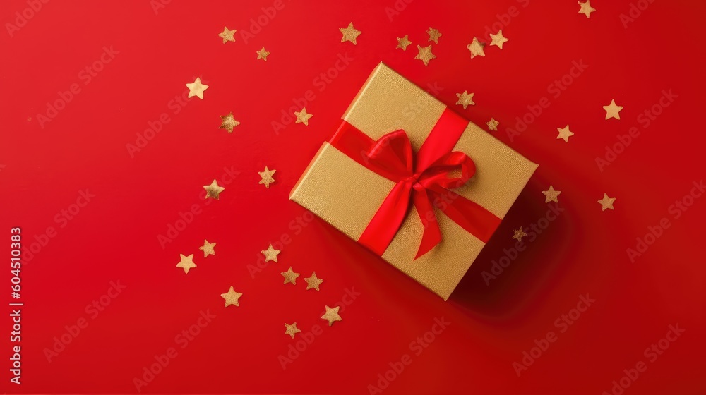 Gift box flat top view. Christmas and New Year surprise gift box. generative ai Gift box flat top view. Christmas and New Year surprise gift box. generative ai
