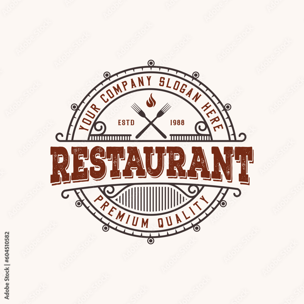 Restaurant - Logo icon of Barbecue, Grill and Bar with fire logo template with vintage style logo
