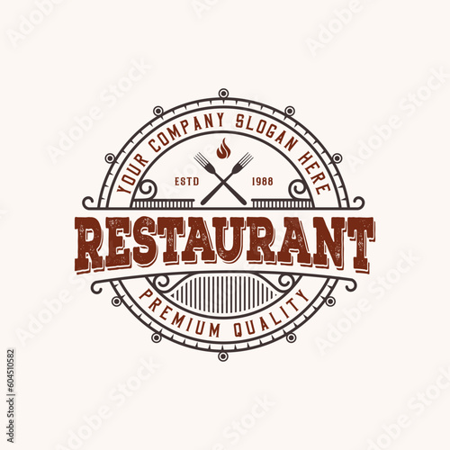 Restaurant - Logo icon of Barbecue, Grill and Bar with fire logo template with vintage style logo 