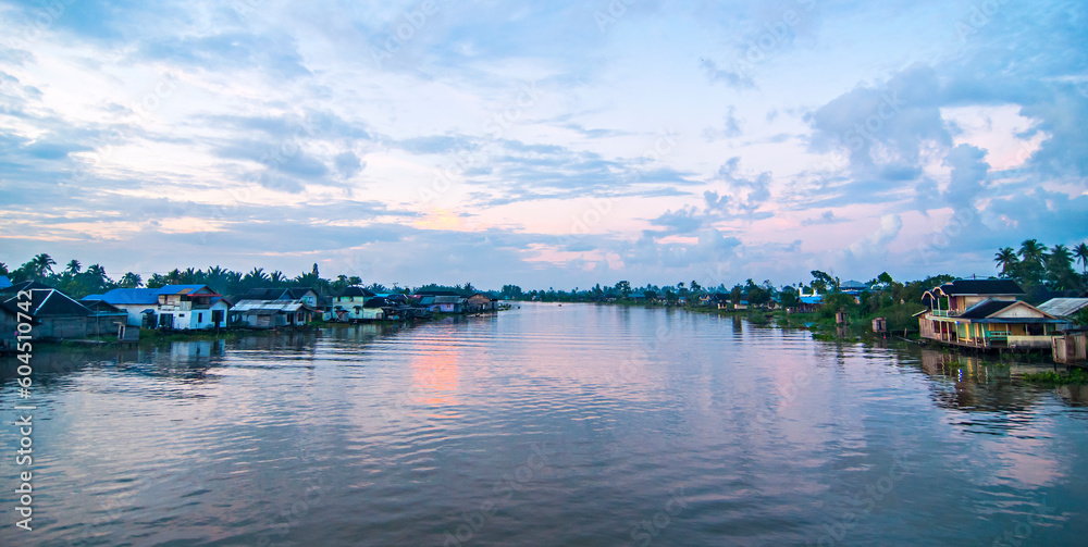 Beautiful view of Martapura River in the morning. The River located in Banjarmasin, South Kalimantan, Indonesia