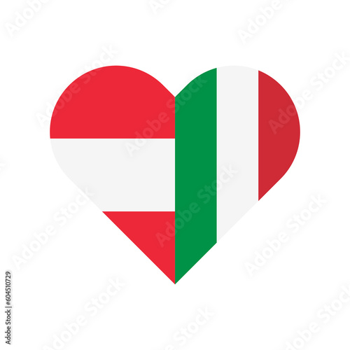 unity concept. heart shape icon of austria and italy flags. vector illustration isolated on white background