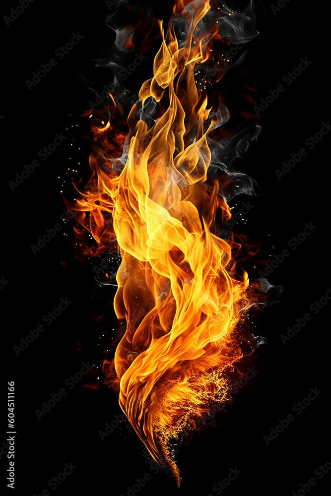 Fototapeta premium Realistic fire, black background,Generative AI