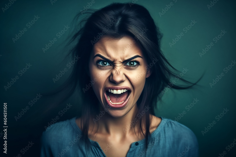 Eine Frau schreit cholerisch KI Stock Illustration | Adobe Stock