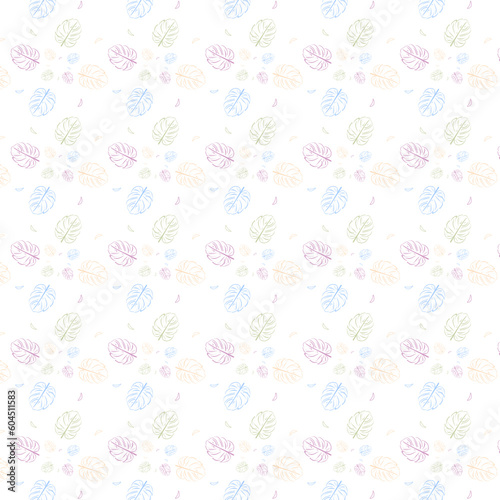 Seamless pattern with light colorful tropical leaves. Vector illustration. Textile, wallpaper, paper, background, decor, decoration.