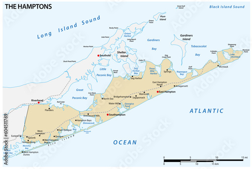 Vector map of The Hamptons region at the east end of Long Island, New York, United States Kopie