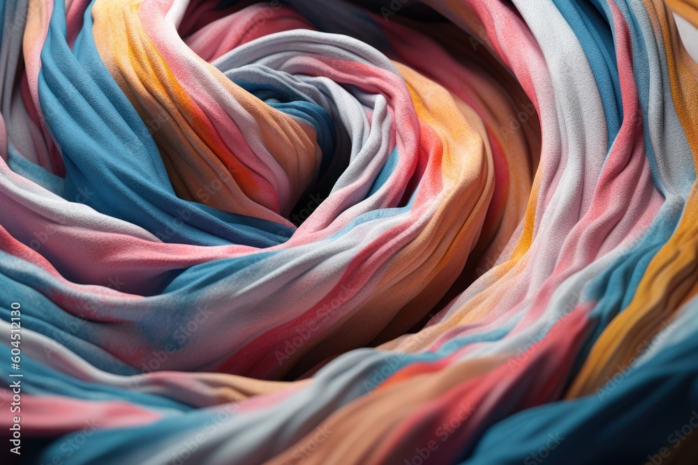 beautiful hand-dyed fabric rolled into a spiral, ai tools generated image