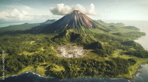 beautiful landscape with tropical island with volcano, ai tools generated image photo