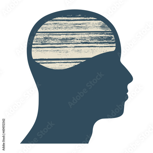 Dementia, memory loss, amnesia concept. Brain damage, cognitive disfunction. Alzheimers disease. Illustration of a human head profile with brain aging process. Mental, psychological illness