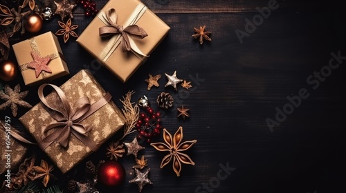 Gift box flat top view. Christmas and New Year surprise gift box. generative ai © megavectors