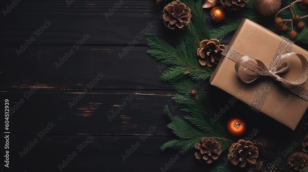 Gift box flat top view. Christmas and New Year surprise gift box. generative ai Gift box flat top view. Christmas and New Year surprise gift box. generative ai
