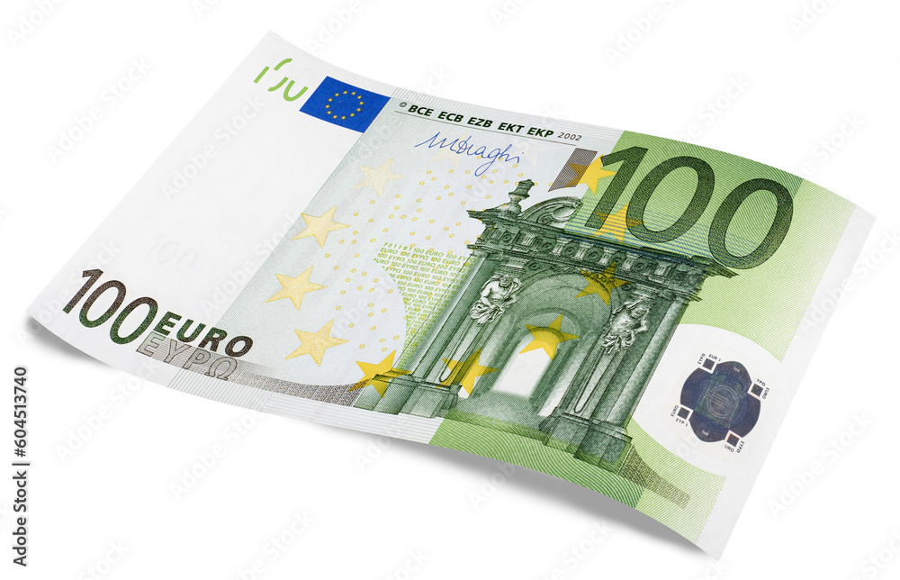 European Union's Euro cash banknote, with a face value of one hundred euros isolated on white. 100 euros European Union's Euro cash banknote, with a face value of one hundred euros isolated on white. 100 euros