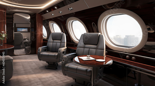 Luxury interior in the modern private business jet Generative AI © PaulShlykov