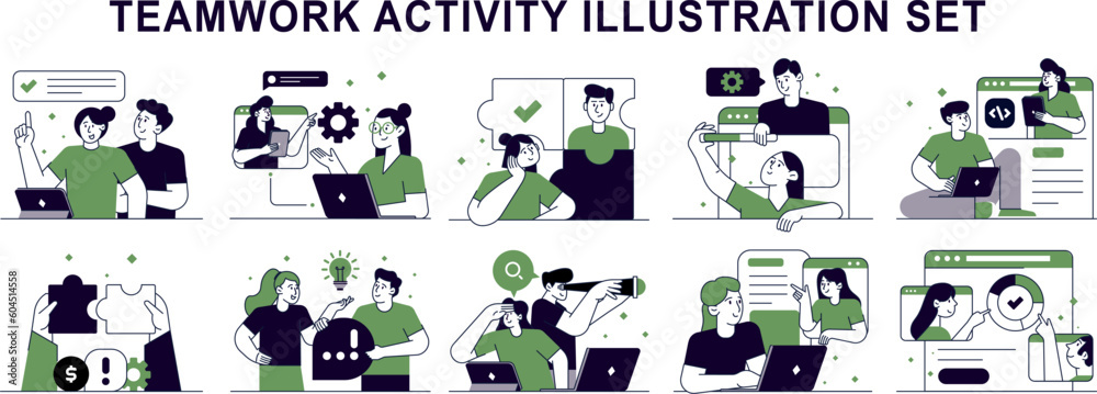 Teamwork Activity Flat Illustration Set Teamwork Activity Flat Illustration Set