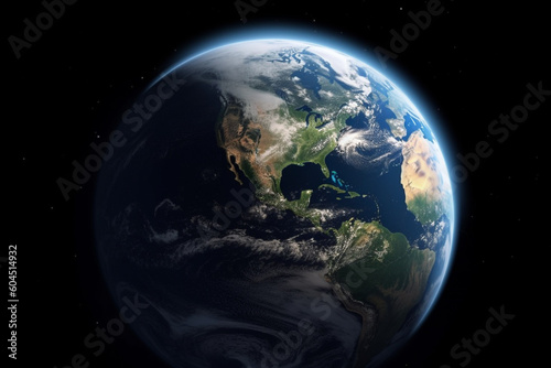 Science and environment concept. Planet Earth background and view from space. Generative AI