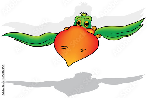 Green Flying Parrot with Bi...