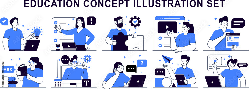 Fototapeta premium Education Concept Flat Illustration Set