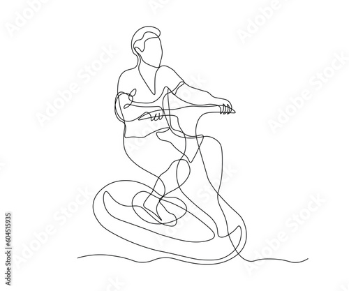 illustration of one continuous man on a water scooter