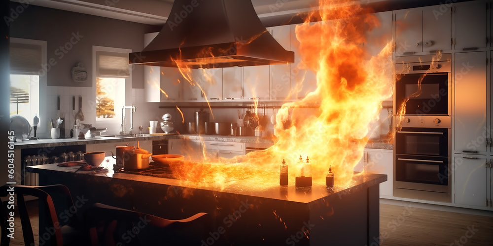 Eine Küche brennt KI