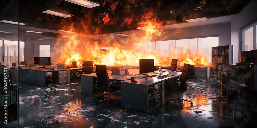 Ein Büro brennt KI