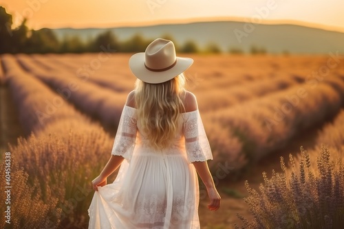 Woman in a blooming lavende...