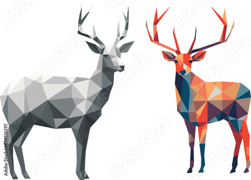 Geometric isolated reindeer on a white background in the style of low poly and lettering, deer vector illustration art