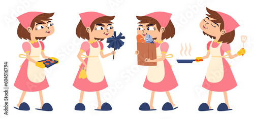 Vector cartoon illustration maid servant character design for graphic designer work